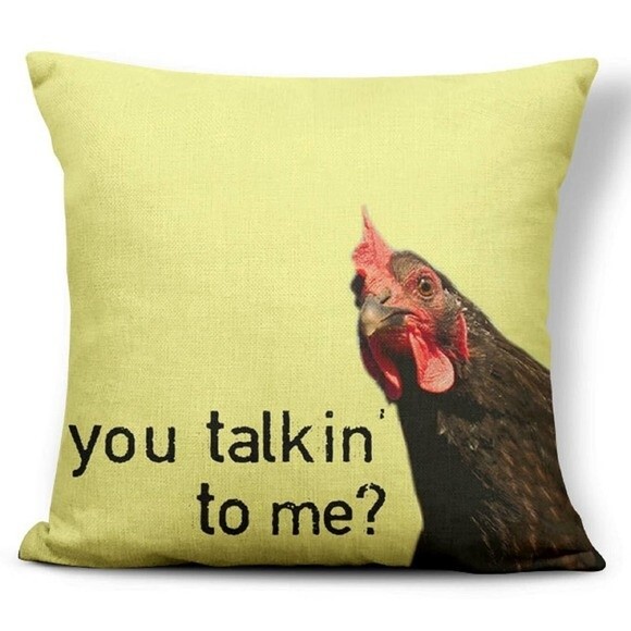 Chicken "you talkin' to me?" Pillow Cover, Chicken Pillow NEW 17x17 - Picture 1 of 3